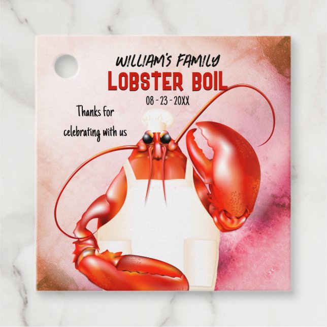 Étiquettes Cadeau Homard Chef Fruits de mer Thème (Devant)