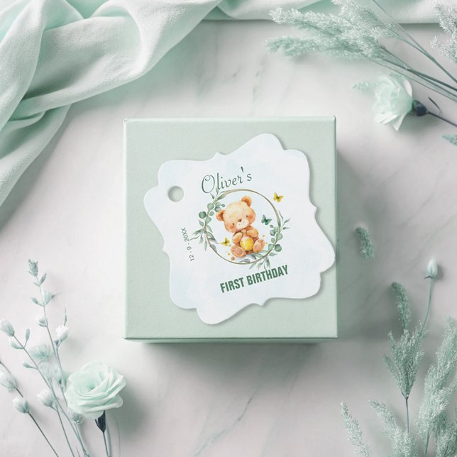 Étiquettes Cadeau Honey Bear Végétal Joli Garçon Anniversaire (Créateur téléchargé)