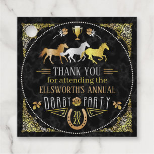 Étiquettes Cadeau Horse Racing Derby Day Party Black Gold Merci