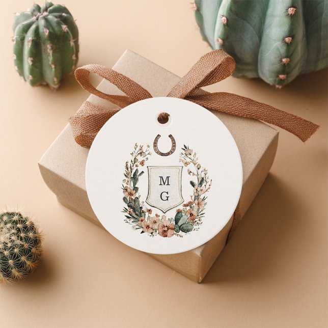 Étiquettes Cadeau Horseshoe Cactus Western Country Crest Wedding  (Créateur téléchargé)