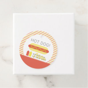 Étiquettes Cadeau HOT DOG! Anniversaire moderne rouge et jaune