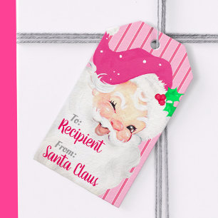 Étiquettes-cadeau Hot rose Vintage Winking Père Noël Noël Tags ca
