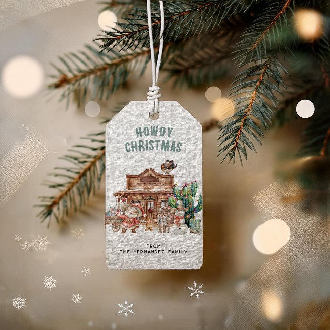 Étiquettes-cadeau Howdy Christmas | Le désert de l'Ouest (Créateur téléchargé)