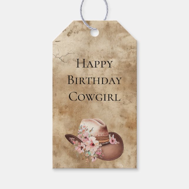 Étiquettes-cadeau Howdy Cowgirl rose Floral Casquette Western Chic (Devant)