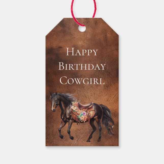 Étiquettes-cadeau Howdy Cowgirl Western Horse Floral Saddle (Devant)