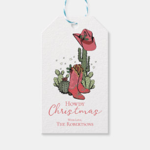 Étiquettes-cadeau Howy Christmas Cowgirl Boots and Cactus