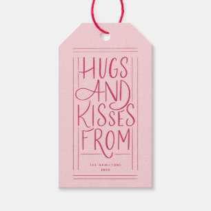 Étiquettes-cadeau Hugs et baisers à la main La Saint Valentin rose