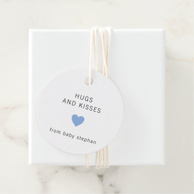 Étiquettes Cadeau Hugs et baisers Baby shower moderne Blue Boy (En situation)