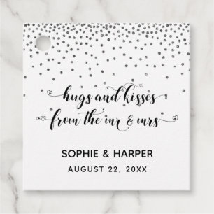 Étiquettes Cadeau Hugs et Baisers de Mr & Mrs Hearts sur Argent