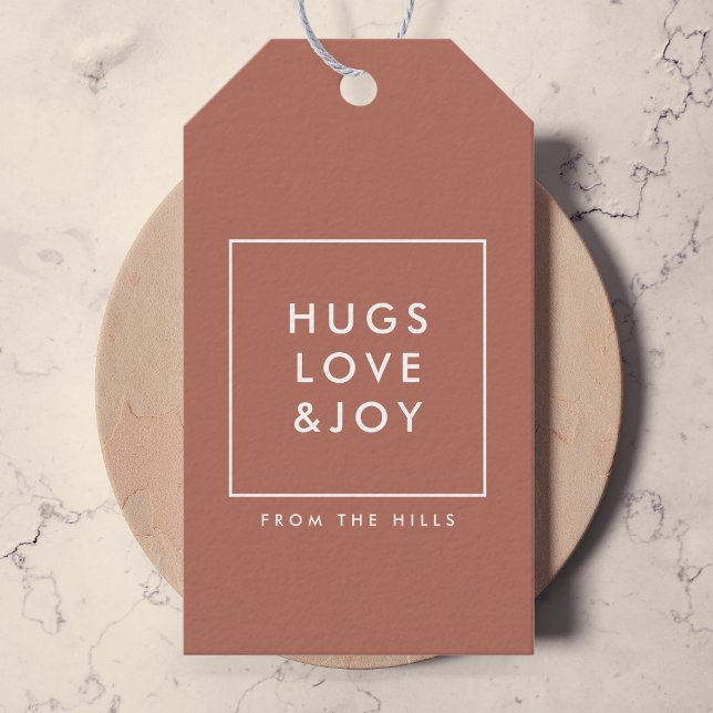 Étiquettes-cadeau Hugs Love et Joy | Terracotta Burnt Orange Modern (Créateur téléchargé)