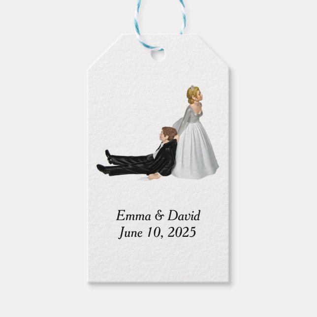 Étiquettes-cadeau Humour de la mariée et de la chambre (Devant)