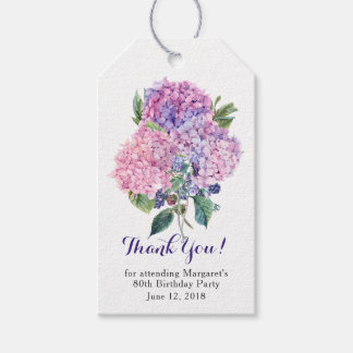 Étiquettes-cadeau Hydrangea rose Floral 80e anniversaire Merci