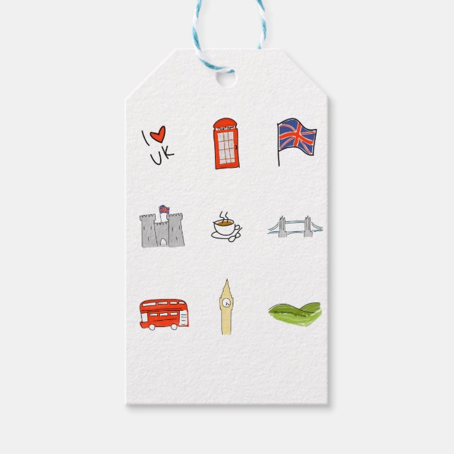 Étiquettes-cadeau I Heart Royaume-Uni, British Love, UK (Devant)