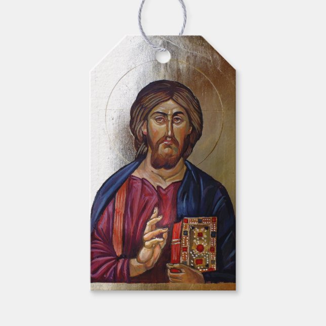 Étiquettes-cadeau Icône byzantine du Christ Pantocrateur (Devant)