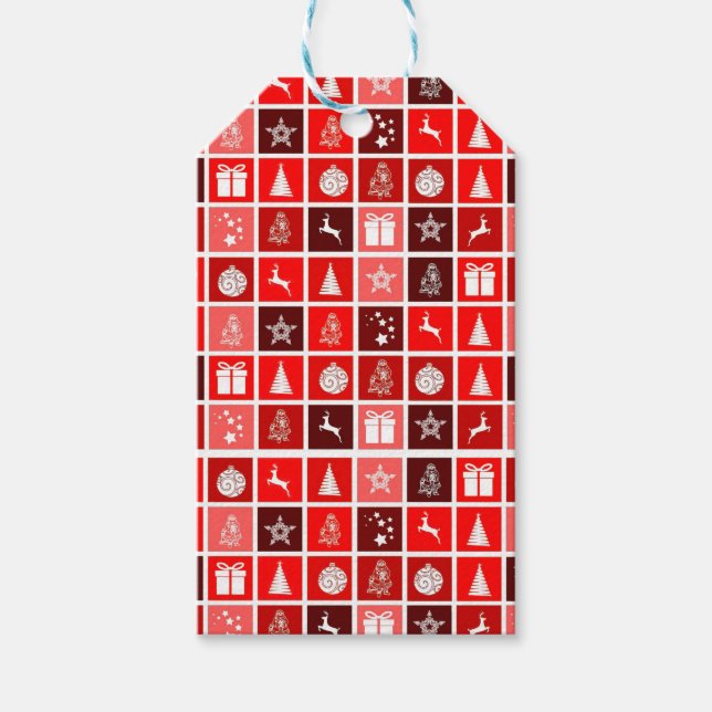 Étiquettes-cadeau Icône de Noël Rouge Carré Vacances Art classique (Devant)