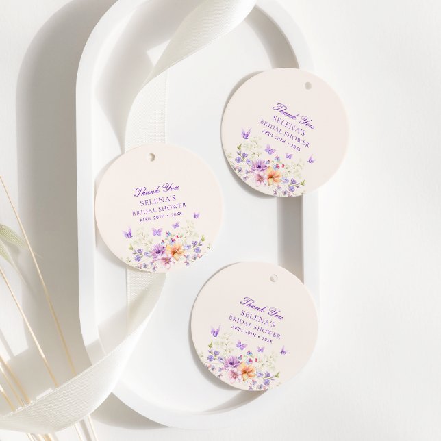 Étiquettes Cadeau Il Donne Des Papillons Violets Merci Montre De Mar (Créateur téléchargé)