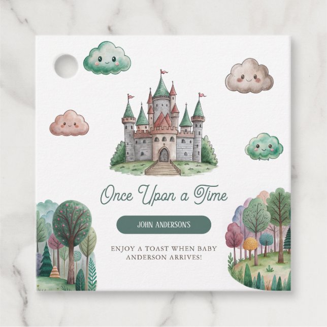 Étiquettes Cadeau Il était une fois le Baby shower Pastel du château (Devant)