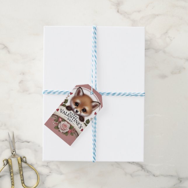 Étiquettes-cadeau Illustration adorable de Fox avec Rose (Avec de laficelle)