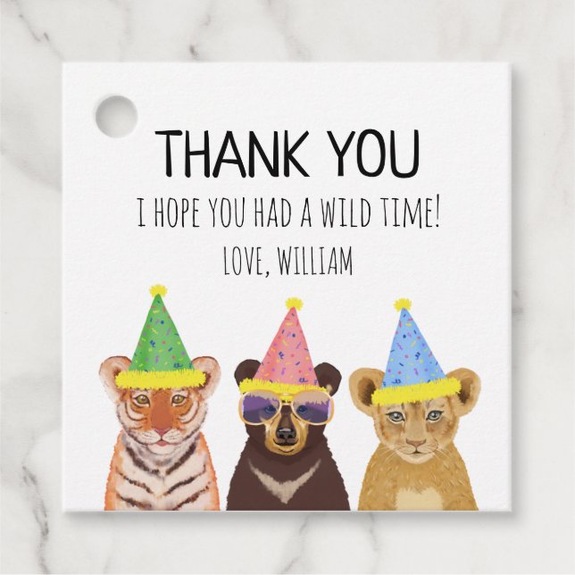 Étiquettes Cadeau Illustration d'animaux de fête Merci d'anniversair (Devant)