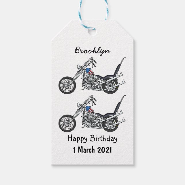 Étiquettes-cadeau Illustration de Chopper Motorcycle 1950 (Devant)