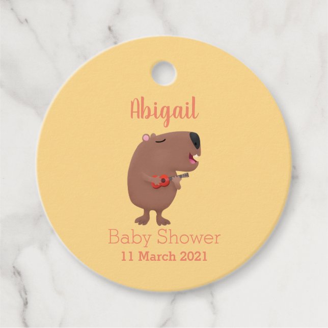 Étiquettes Cadeau Illustration de dessin animé de capybara ukulele (Devant)