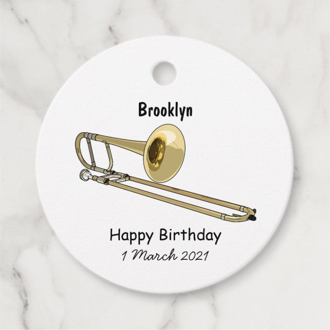 Étiquettes Cadeau Illustration de dessin animé de Trombone (Devant)