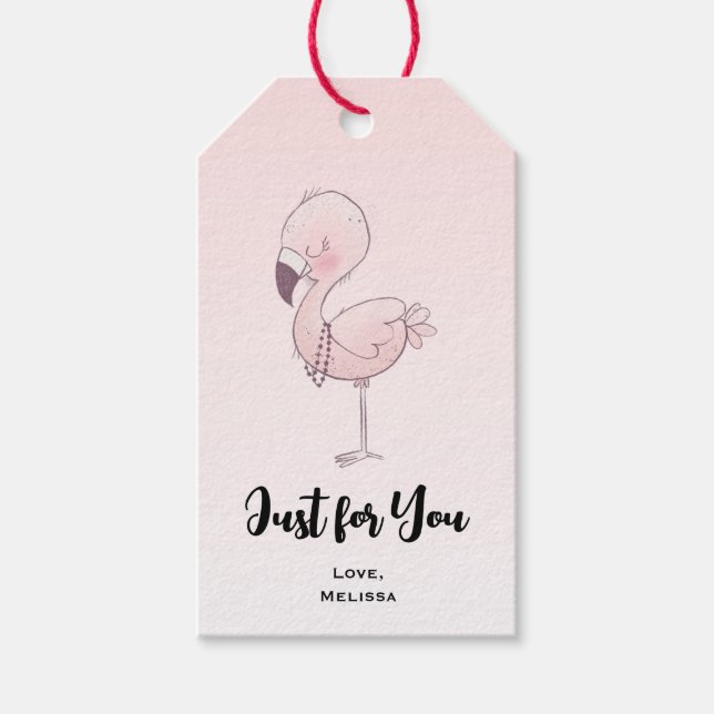 Étiquettes-cadeau Illustration de Flamant rose rose mignon juste pou (Devant)