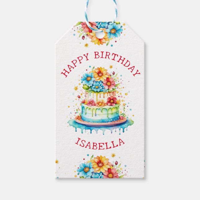 Étiquettes-cadeau Illustration de gâteau d'anniversaire Whimsical pe (Devant)