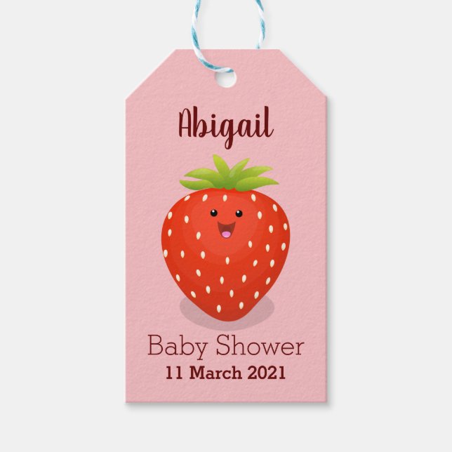 Étiquettes-cadeau Illustration de la fraise Cute kawaii (Devant)