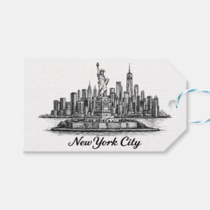 Étiquettes-cadeau Illustration de la ligne d'horizon de la ville de