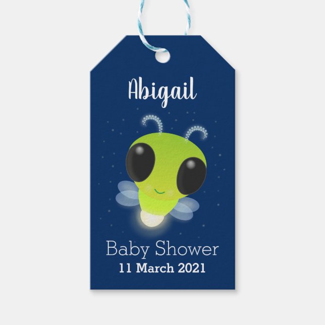 Étiquettes-cadeau Illustration de la luciole vert mou (Devant)