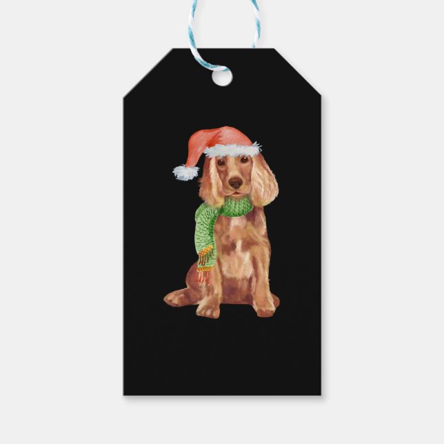 Étiquettes-cadeau Illustration de noël de Cocker spaniel (Devant)