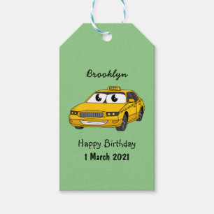 Étiquettes-cadeau Illustration de taxi jaune mignon et amusante