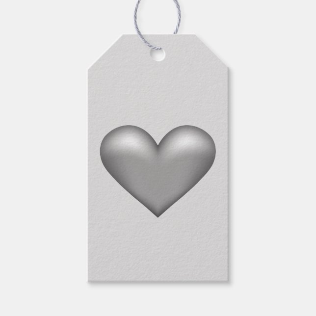 Étiquettes-cadeau Illustration du coeur gris argent (Devant)