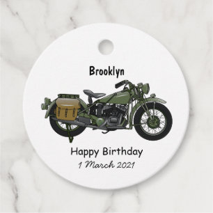 Étiquettes Cadeau Illustration d'une moto de croiseur militaire