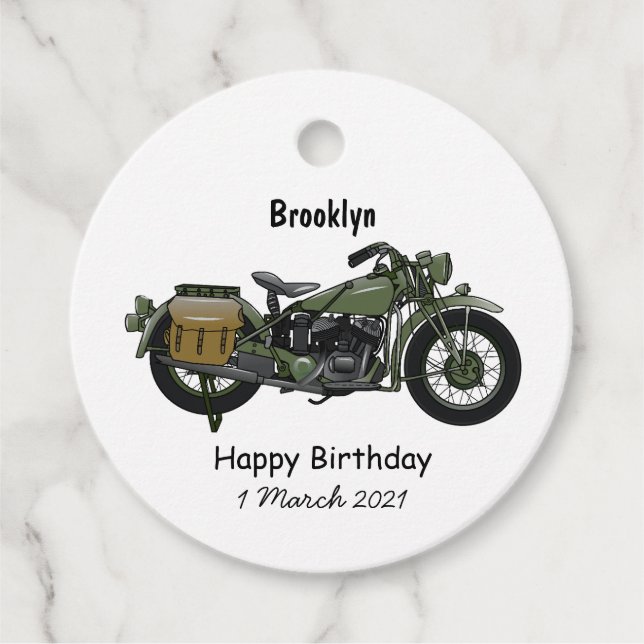 Étiquettes Cadeau Illustration d'une moto de croiseur militaire (Devant)