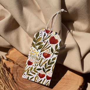 Étiquettes-cadeau Illustration florale botanique d'orange brûlé