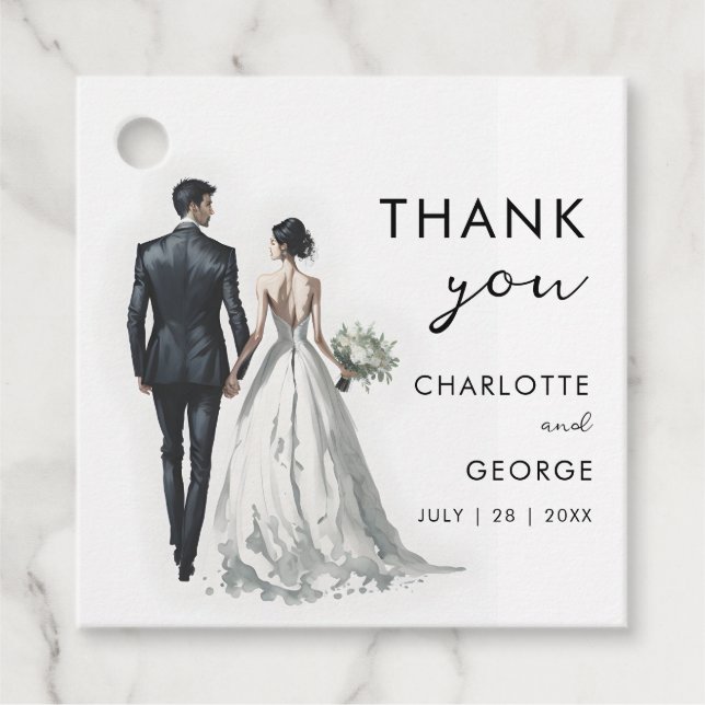 Étiquettes Cadeau Illustration Mariée et Salle Faveurs mariage (Devant)