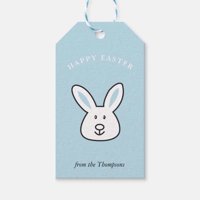 Étiquettes-cadeau Illustration Pastel Blue Cute Bunny de Pâques (Devant)