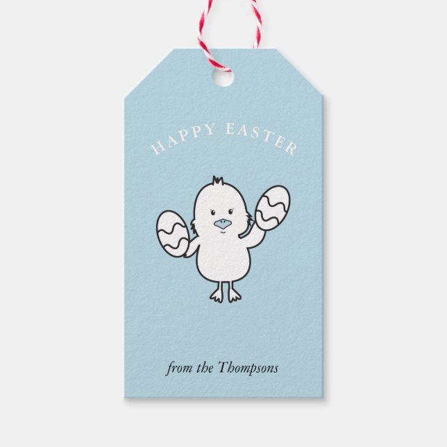 Étiquettes-cadeau Illustration Pastel Blue Cute Easter Chick & Oeufs (Devant)