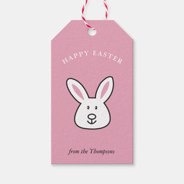 Étiquettes-cadeau Illustration Pastel Pink Cute Bunny Pâques (Devant)
