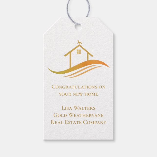 Étiquettes-cadeau Immobilier Chic Gold House Logo Realtor Personnali (Devant)