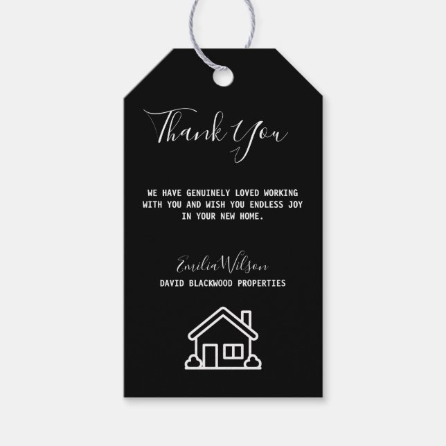 Étiquettes-cadeau Immobilier Maison Noir Blanc Personnalisé Réalisat (Devant)