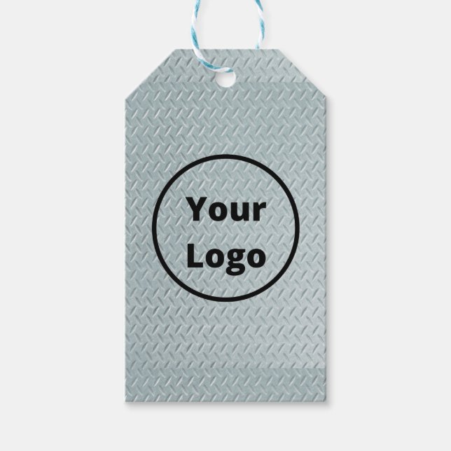Étiquettes-cadeau Impression en métal gris logo personnalisé (Devant)