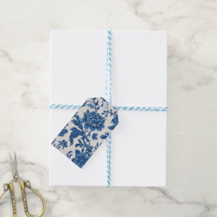 Étiquettes-cadeau Impression florale d'inspiration victorienne bleue
