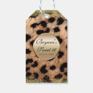 Étiquettes-cadeau Imprimé animal léopard guépard paillettes or monog