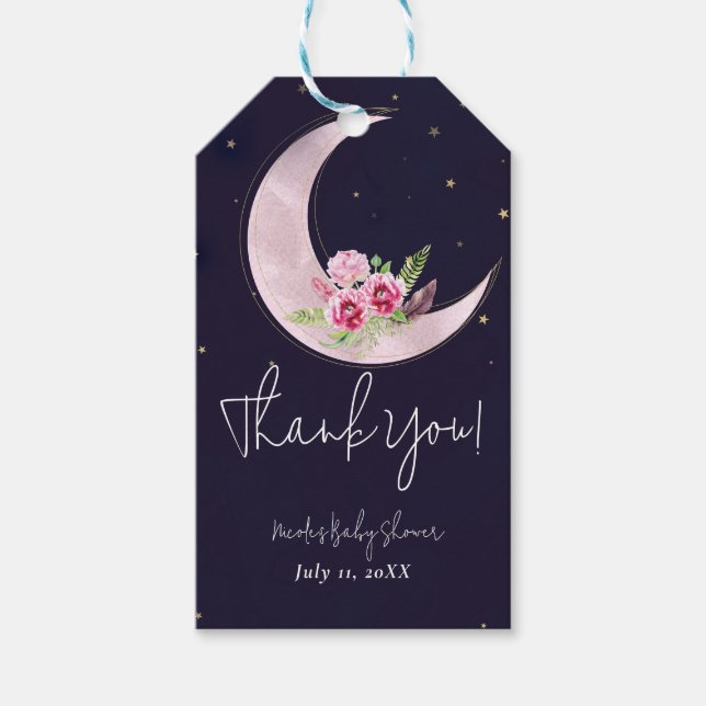 Étiquettes-cadeau Indigo Star Fall Rose Floral Moon Baby shower (Devant)