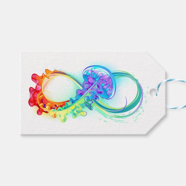 Étiquettes-cadeau Infinity avec Rainbow Jellyfish (Devant (Horizontal))