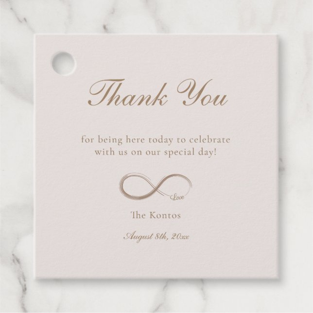 Étiquettes Cadeau Infinity Love Merci rose clair Mariage (Devant)