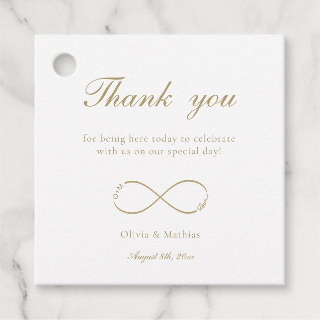 Étiquettes Cadeau Infinity Love Monogram White Merci Mariage (Devant)